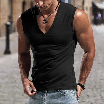 AIDASE  -  Summer Men's Solid Color V-Neck Tank Tops Casual Breathable Sleeveless T-Shirt Men Fitness Sports Vest Male Outdoor Jogging Tops aidase-shop